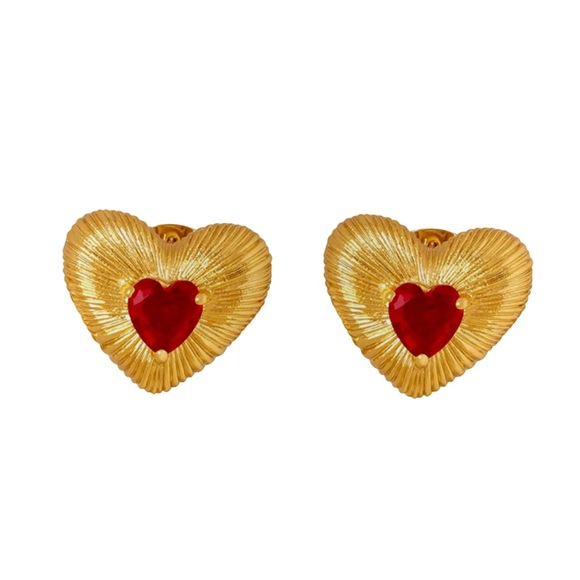 18K Gold Plated Textured Heart Earrings*Modern Artsy*Statement Earrings*ML - Picture 2 of 3